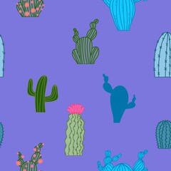 Floral seamless cactus pattern for fabrics and textiles and packaging and gifts and cards and linens and kids