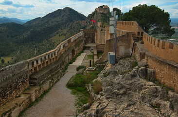 Fototapeta na wymiar View of Upper Castle from the Lower Castle in Xativa,Province Valencia,Spain,Europe 