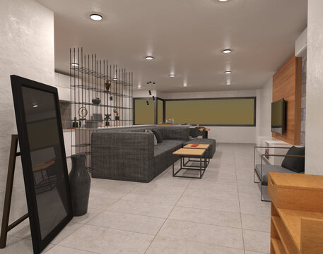 Modern study apartment 3d render