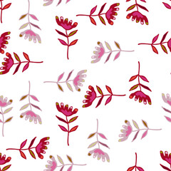 Doodle art floral seamless pattern. Folk flower wallpaper. Cute ditsy print.