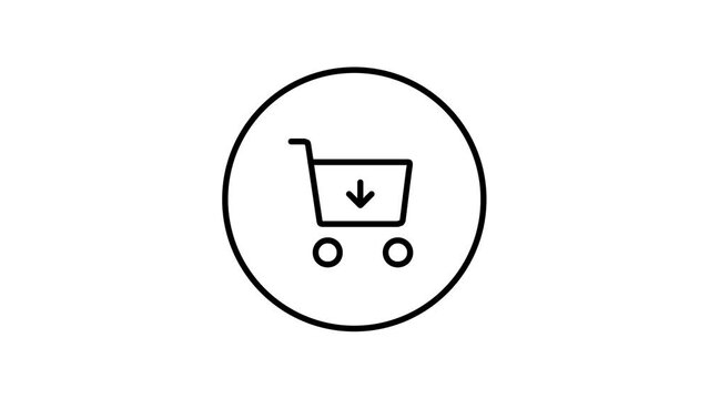 Cart arrow down line icon inside circle, cart decrease cart down, black outline, line icon animation.