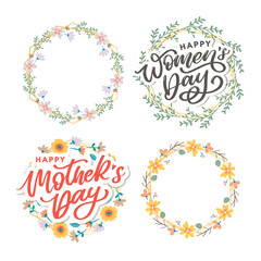 Happy Mothers Day lettering. Handmade calligraphy vector illustration. Mother's day card with flowers