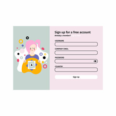 Account login and password form page on screen. Login page. sign up web forms with the detailed description. Pop up with buttons and inputs. UI, UX web elements. Vector stock illustration.