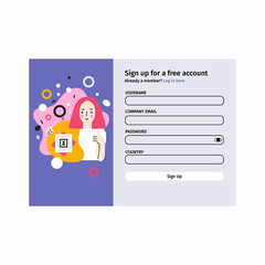 Account login and password form page on screen. Login page. sign up web forms with the detailed description. Pop up with buttons and inputs. UI, UX web elements. Vector stock illustration.