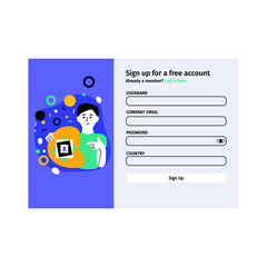 Account login and password form page on screen. Login page. sign up web forms with the detailed description. Pop up with buttons and inputs. UI, UX web elements. Vector stock illustration.