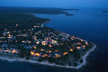 Croatian shore with camp and beaches at night