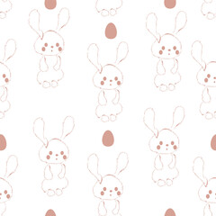 Happy Easter seamless pattern. Fashion design with fluffy linear easter bunny and easter eggs. Easter pattern for banner, brochure, postcard, flyer, promotional items, wrapping paper and wallpaper.