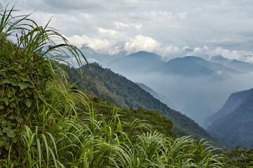Mountains and clouds background n Alishan mountain in Taiwan