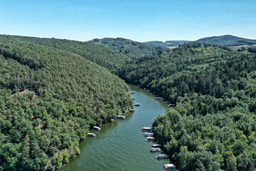 Vltava river bay with few housboats
