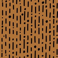Vector illustration. Children's drawing. Spotted black and beige background. Striped background. Geometric abstract pattern of hand-drawn shapes. Round and linear organic shapes.
