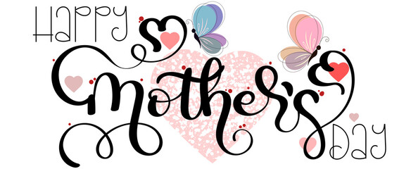  Celebration Happy MOTHER'S DAY Calligraphy vector with flowers and leaves. Greeting Card vector. Illustration Mother's day