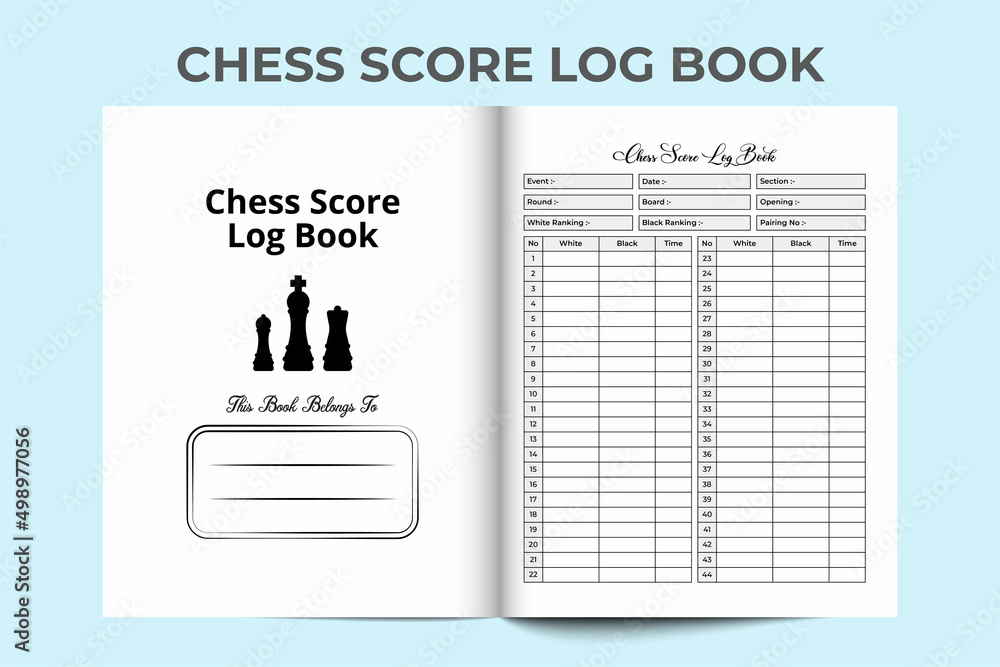 Poster kdp interior chess game score journal. chess player information and game score tracker interior. kdp