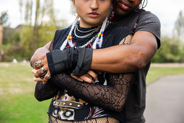 Close up of an interracial gay couple.