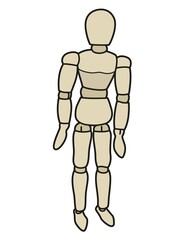 Wooden jointed doll for drawing people color variation for coloring page on white background
