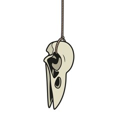 Raven skull amulet hanging on a rope color variation for coloring page on white background