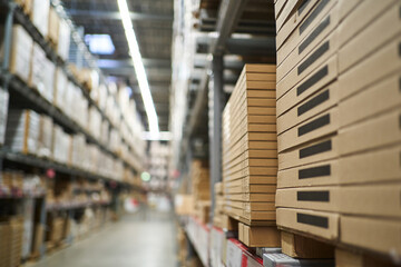boxes in a warehouse in the foreground. packaging in self-service warehouse furniture in boxes....