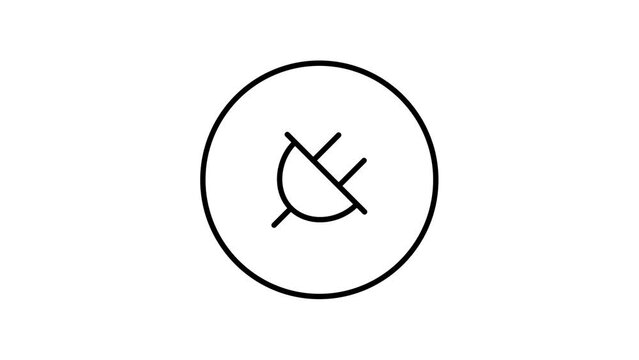 Charger line icon inside circle, charging electricity, black outline, line icon animation.