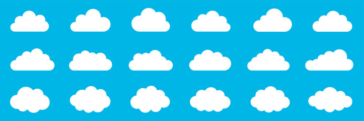 Cloud icon collection. Clouds icons set. Blue sky with white clouds.