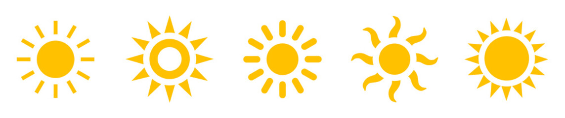 Sun icons. Sunset sunshine icon collection isolated on white background.