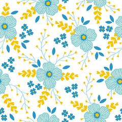 Fototapeta na wymiar Floral seamless pattern with flowers, leaves, branches. Vector illustration