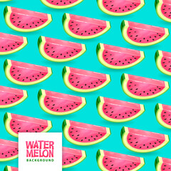 Seamless pattern with watermelon slices on blue background. Vector illustration. Watermelon summer background