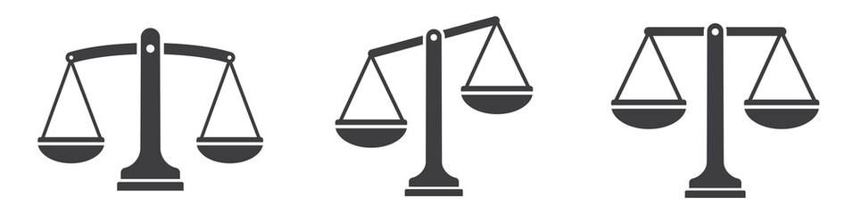 Justice scales icons set . Scales icon collection. Law scale icon. Scales. Libra icon. Flat style. - obrazy, fototapety, plakaty