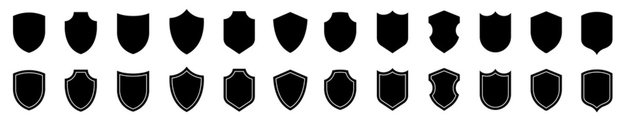 Shield icons collection. Protect shield set. Set of shields. Protection. Different shields. - obrazy, fototapety, plakaty