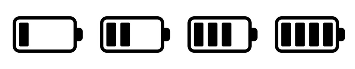Battery icons collection. Smartphone battery level indicator. Battery charging charge indicator icon. Alkaline battery set.