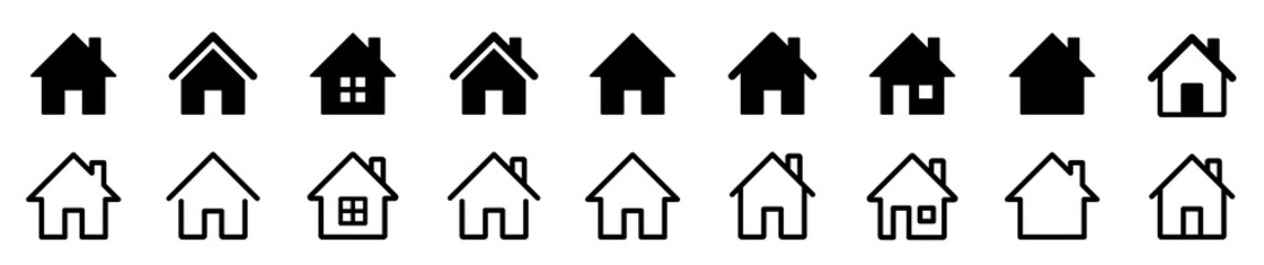 House icons set. Property line and flat symbol. Houses collection. Real estate. Web home flat icon.