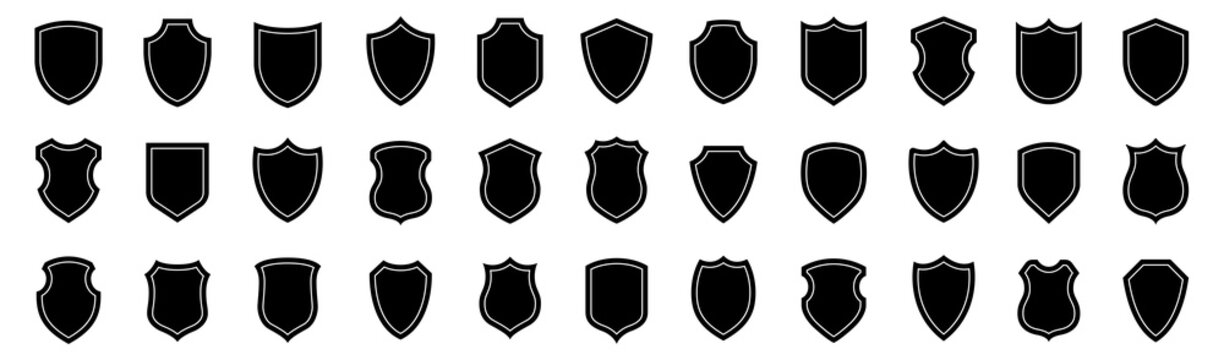 Shield icons collection. Protect shield set. Set of shields. Protection. Different shields.