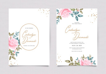 Beautiful wedding invitation template with floral decoration