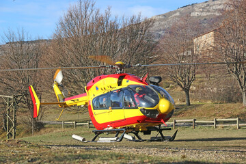 Rescue Helicopter by the Village of Gourdon in France  © Jenny Thompson