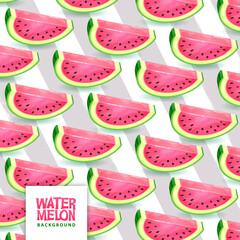 Seamless pattern with watermelon slices on striped background. Vector illustration. Watermelon summer background