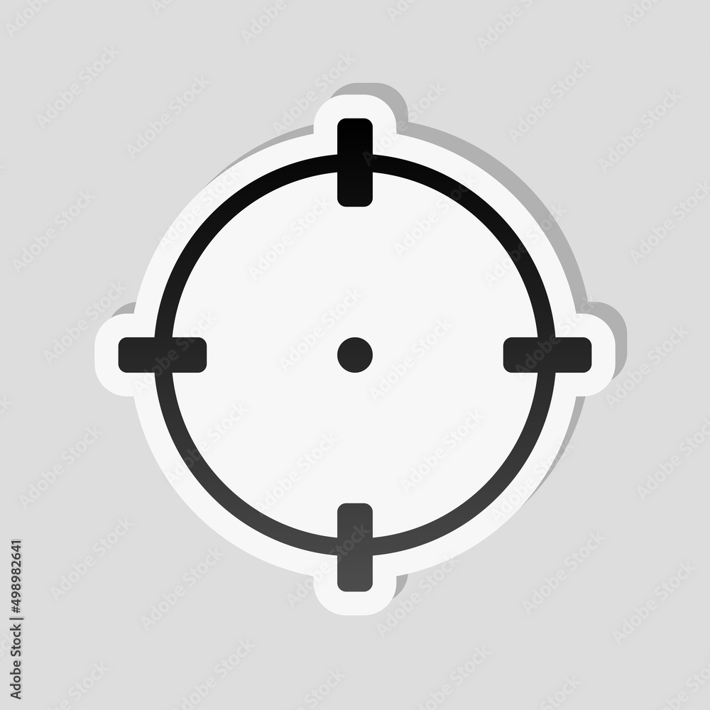 Poster target, focus on the objective, simple icon. linear sticker, white border and simple shadow on gray 