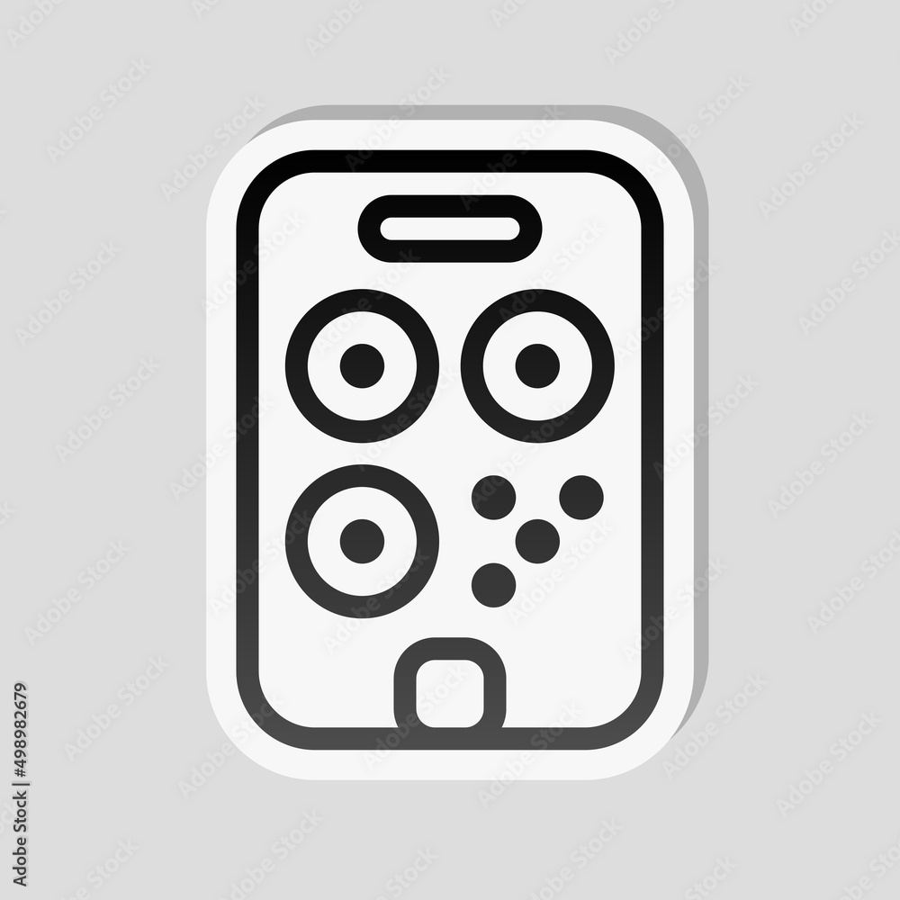 Poster qr code, simple icon of mobile scanner. linear sticker, white border and simple shadow on gray backg