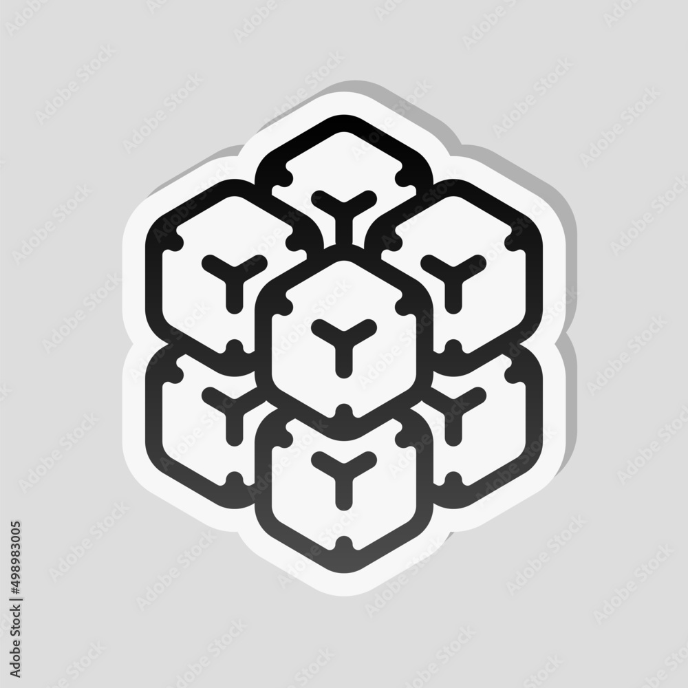 Poster a few cubes, box in 3d, simple icon. linear sticker, white border and simple shadow on gray backgrou