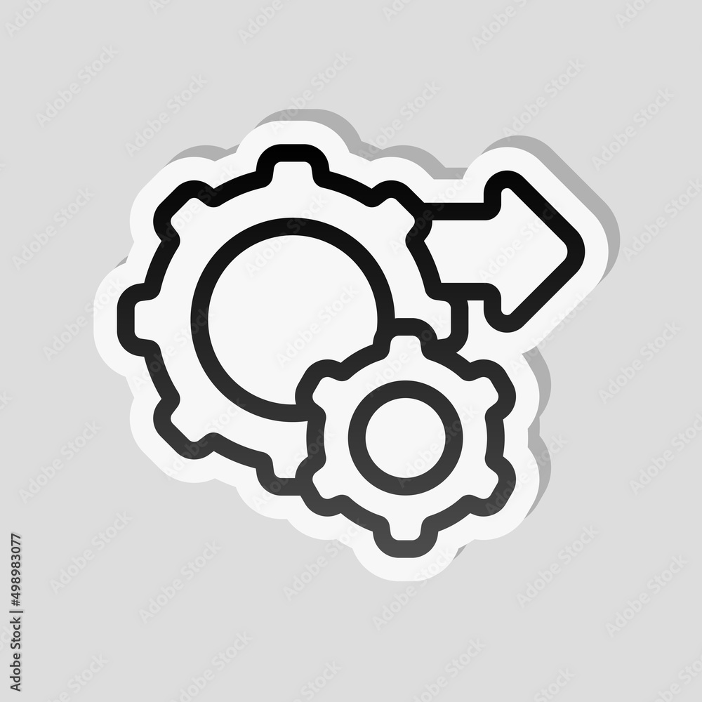 Poster workflow process, gear and arrows, automate business operation. linear sticker, white border and sim
