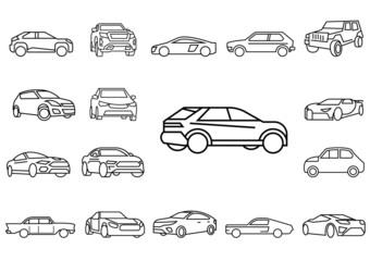 thin line icons set,transportation,Car side view,Car front,vector illustrations