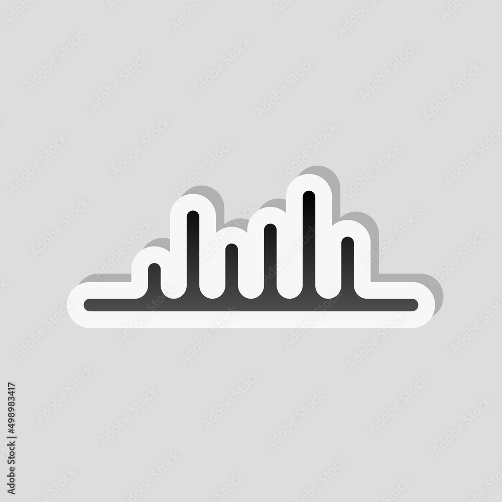 Poster sound wave, simple icon. linear sticker, white border and simple shadow on gray background