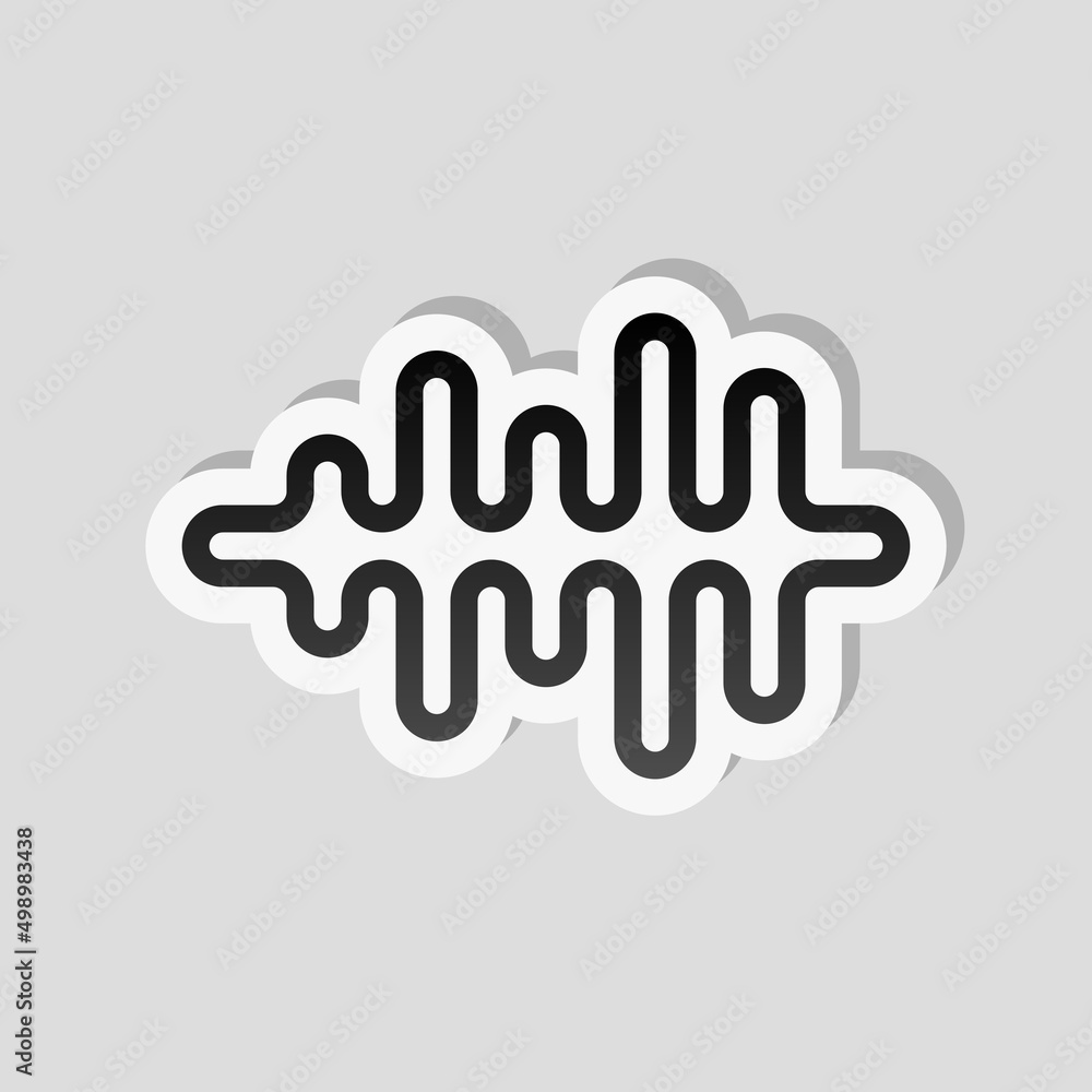 Poster sound wave, simple icon. linear sticker, white border and simple shadow on gray background