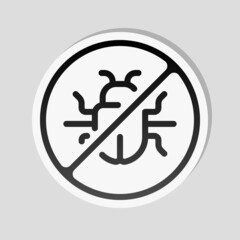 Simple bug icon, computer virus or malware. Linear sticker, white border and simple shadow on gray background