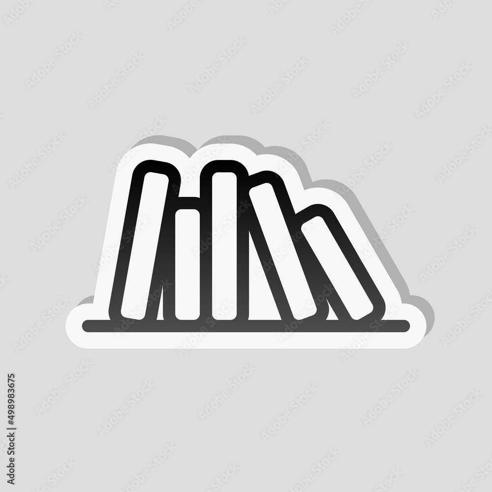 Poster stack of books, library on the shelf, open knowledge, simple icon. linear sticker, white border and 
