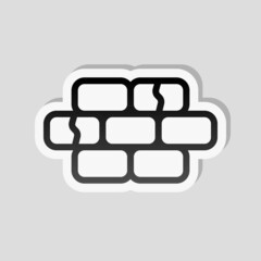 Brick wall, simple icon. Linear sticker, white border and simple shadow on gray background