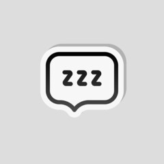Zzz text, sign of sleep, simple icon. Linear sticker, white border and simple shadow on gray background