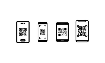 Scan QR code icon for a smartphone. QR code for payment. Digital scanning qr code. Black Scan QR code symbol stock vector file