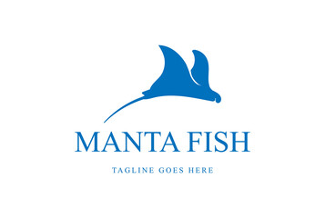 Silhouette of Ocean Manta Ray Fish Logo Design Vector
