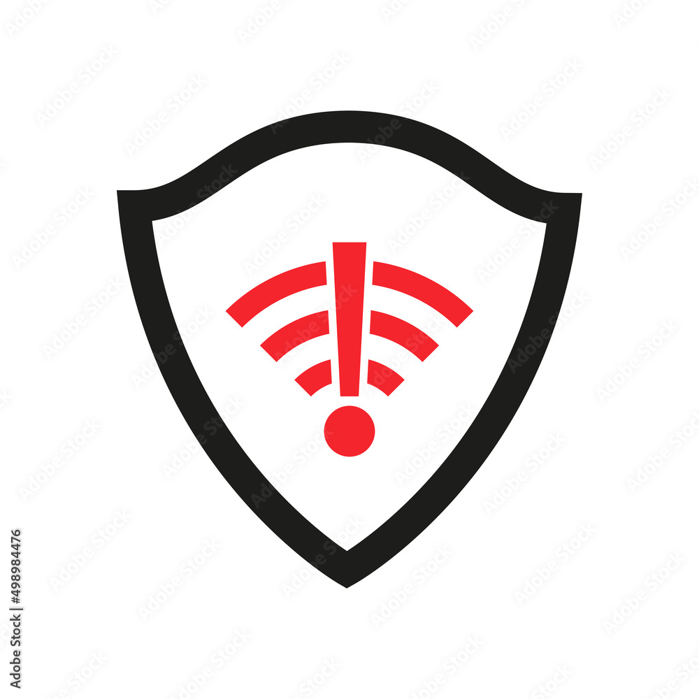 Aufkleber shield and wifi red icon. protect sign. wifi no signal. vector isolated on white.