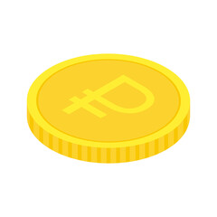 Gold ruble coin. Isometric golden money icon. Wealth symbol. Vector illustration isolated on white.