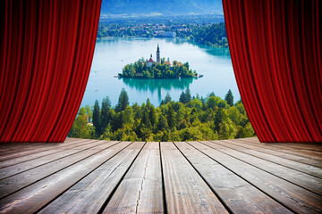 Bled lake, the most famous lake in Slovenia with the island of the church (Europe - Slovenia) -...