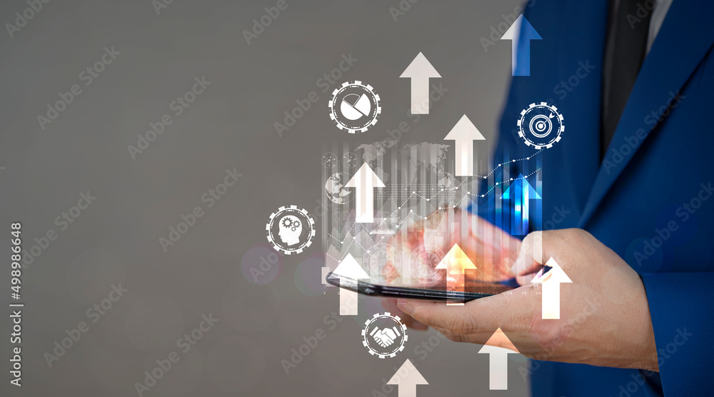 Aufkleber businessman using mobile smart phone. business global internet connection application technology and